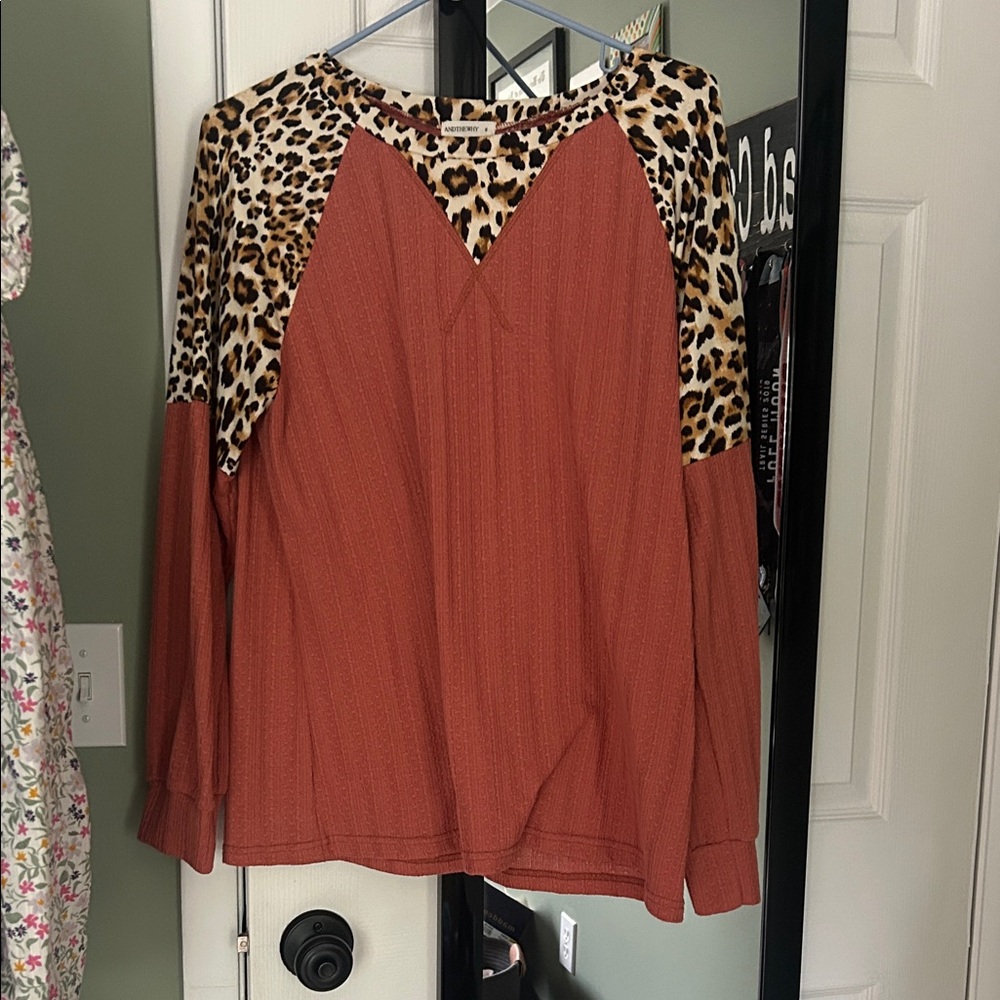 Leopard Print and Rust Women's Blouse